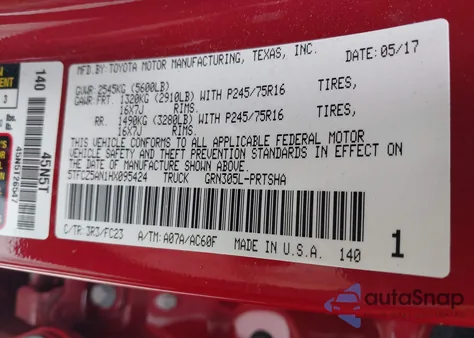 2017 Toyota Tacoma Sr5 V6 from USA, damaged, VIN 5TFCZ5AN1HX095424